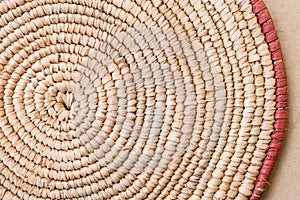 Handmade Raffia Place Mat Extra Rough Plaiting Grunge Texture Detail. Traditional handcraft weave Thai African style pattern