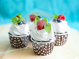 Handmade raspberry and mint cupcake