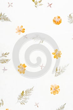 The Handmade recycled flower and leaf paper background