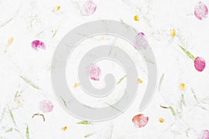 The Handmade recycled flower and leaf paper background