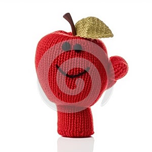 Handmade red apple kind in sock toy with funny face. Generative AI