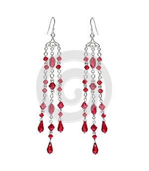 Handmade red crystals earrings