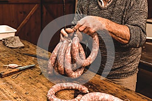 Handmade sausage preparation photo