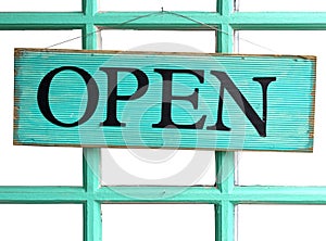 Handmade sea green OPEN sign