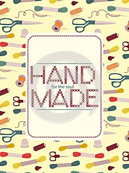 Handmade Sewing Tools Pattern Vector Illustration