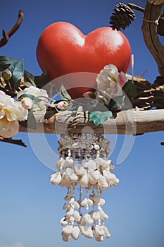 Handmade shell dream catcher. Wedding arch for the registration of the newlyweds.
