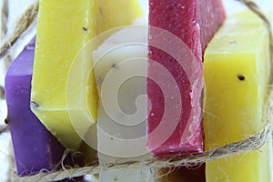 Handmade soap. The bars of soap. Colorful soap. White background