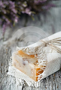 Handmade soap and dry lavender