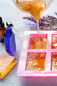 Handmade soap, the process of making. Natural organic diy cosmetics
