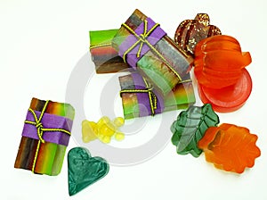 Handmade soap. Soap making. Colorful soap pieces isolated on white