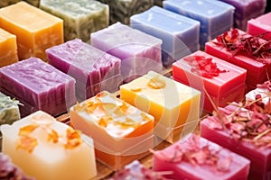 handmade soaps arranged by scent and color