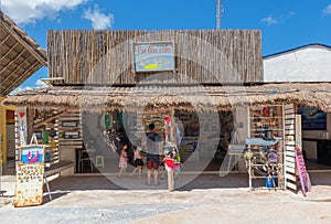 Handmade souvenir stand with various oroducts, Mahahual, Costa Maya, Mexico