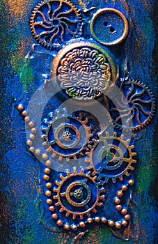 Handmade steampunk background mechanical cogs wheels