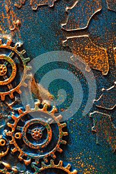 Handmade steampunk background mechanical cogs wheels