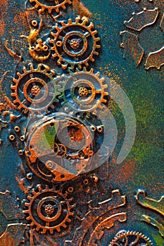Handmade steampunk background mechanical cogs wheels clockwork
