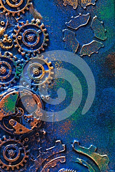 Handmade steampunk background mechanical cogs wheels clockwork