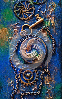 Handmade steampunk background mechanical cogs wheels clockwork