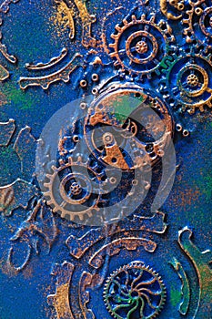 Handmade steampunk background mechanical cogs wheels clockwork