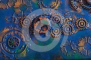Handmade steampunk background mechanical cogs wheels clockwork