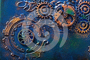 Handmade steampunk background mechanical cogs wheels clockwork