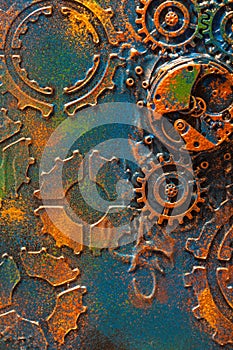 Handmade steampunk background mechanical cogs wheels clockwork