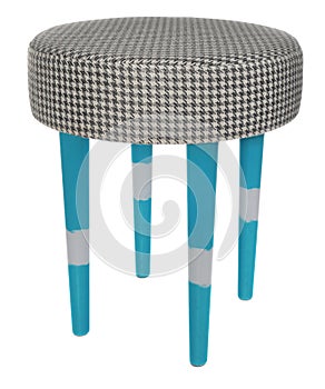 Handmade stool in blue white stripes with black and white patter