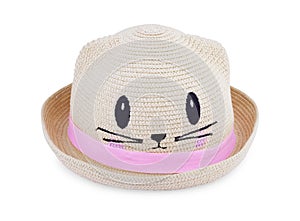 Handmade straw hat on white background