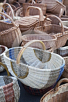 Handmade straw wicker baskets photo