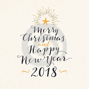Handmade style greeting card - Merry Christmas and Happy New Year 2018.