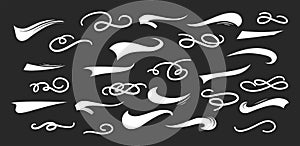 Handmade swooch tail set, brush lines in doodle. Lettering underlines strokes isolated on white background. Vector illustration
