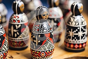 Handmade wooden dolls in vibrant folk attire for festa junina, june party celebration photo