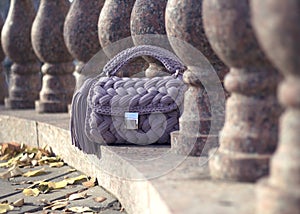 Handmade textile knitted bag photo