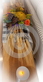 Handmade Thanksgiving Floral Arrangement Crafted with Wheat Stalks