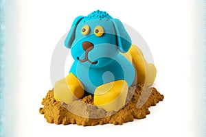 Handmade toy plasticine doggy isolated on white background