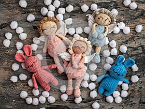 Handmade toys, amigurumi, crocheted bunnies and little angels