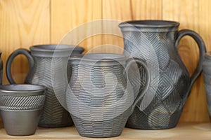 Handmade, traditional black pottery. Lithuania, Merkine