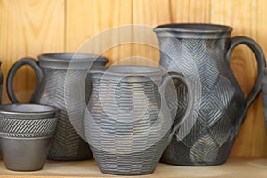 Handmade, traditional black pottery. Lithuania, Merkine