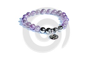 Handmade unique bracelet from amethyst and hematite mineral beads