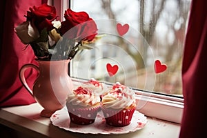 Handmade Valentine& x27;s day cupcakes on the table