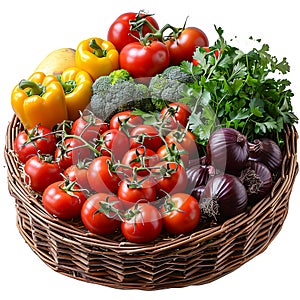 Handmade Vegetable Basket Vibrant Assortment of Fresh Produce for Nutritious Meals, Generative Ai