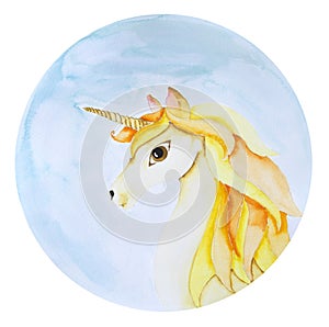 Handmade watercolor painting of Unicorn