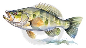 Handmade Watercolor Painting of Perca Fluviatilis Perch AI Generated