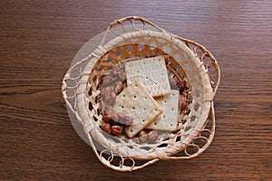 Handmade weaved rusk basket with bisquit in it photo