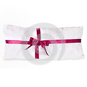 Handmade white arolla pine Pillow with a cotton cover and ribon