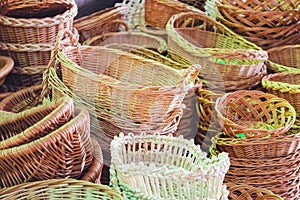 Handmade wicker baskets for sale in the market