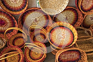 Handmade wicker baskets at traditional local bazaar in Uzbekistan.