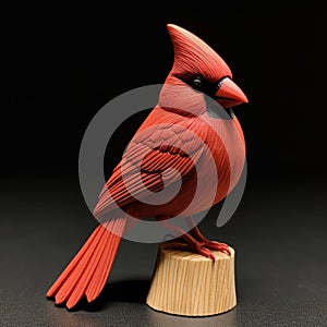 Handmade Wood Carving Of A Cardinal On Wooden Base