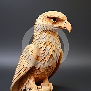 Handmade Wood Carving Of Eagle In Meticulous Focus Stacking Style