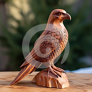 Handmade Wood Carving Of A Hawk - Unique And Artistic Sculpture