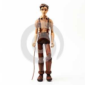 Handmade Wood Male Action Figure With Leather Pants And Leash